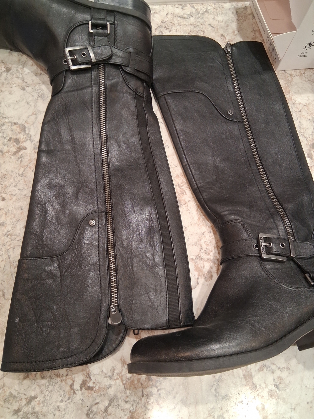 Womens Guess Over The Knee Black Leather Boots
